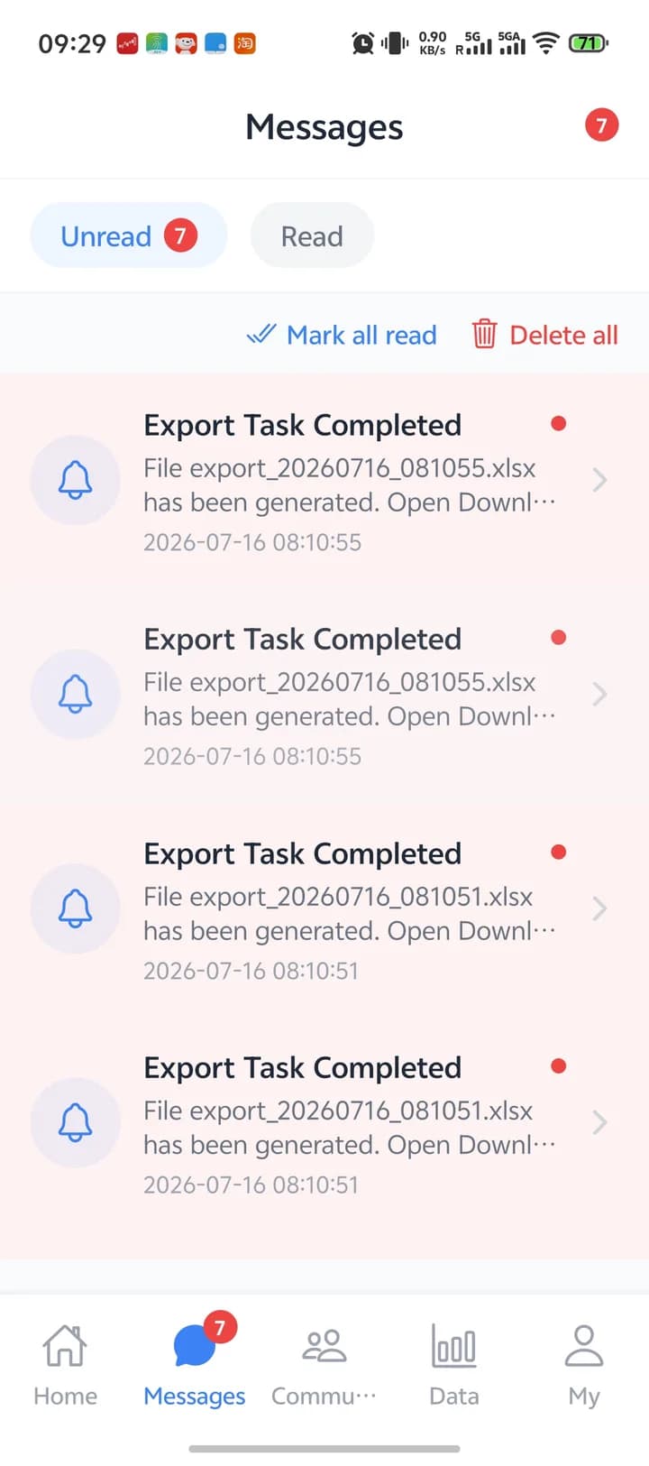 海外冷链设备管理 App 与云平台 - 消息中心（真实项目界面截图，已脱敏）
